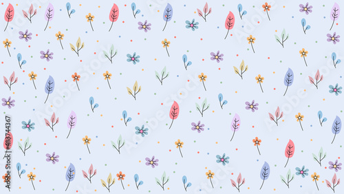 cute flower and leaf drawing background, spring flower pattern background, perfect for wallpaper, backdrop, postcard, and background