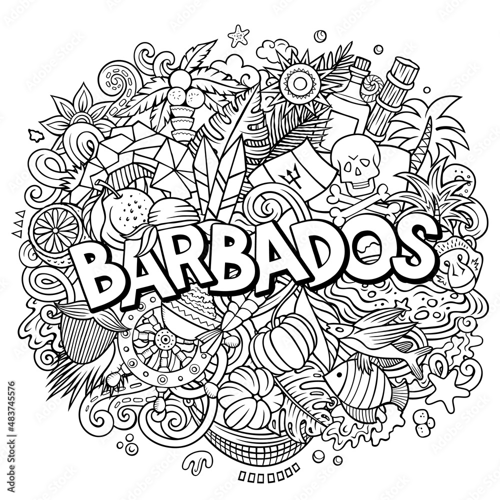 Barbados hand drawn cartoon doodle illustration. Funny local design.