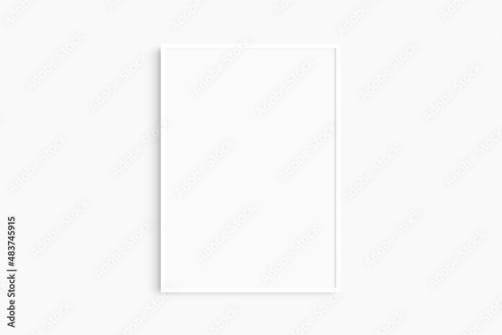 Frame mockup 5x7, 50x70, A4, A3, A2, A1. Single white frame mockup. Clean, modern, minimalist, bright. Portrait. Vertical. Frame mockup 5x7, 50x70, A4, A3, A2, A1. Single white frame mockup. Clean, modern, minimalist, bright. Portrait. Vertical.