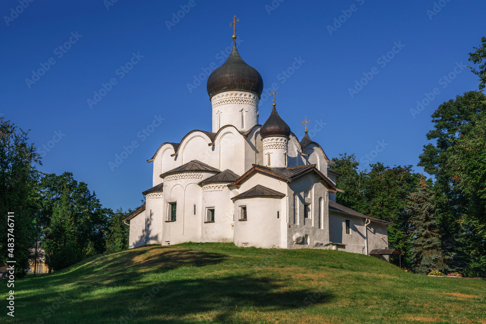 St. Basil's Church on the Hill (Church of St. Basil the Great) on Vasilyevskaya Hill on a summer sunny day, Pskov, Russia