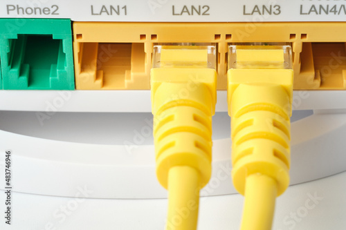 ethernet cables plugged into a router photo