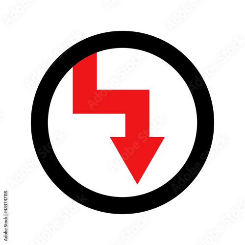 Arrow to decrease. Decrease in business sale. Vector.