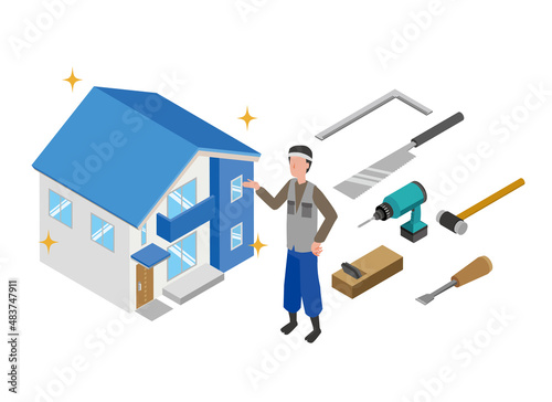 家を建てる大工のイメージイラスト