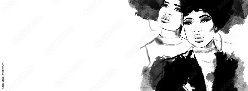 African American illustration for fashion banner. Trendy woman model ...