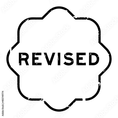 Grunge black revised word rubber seal stamp on white background