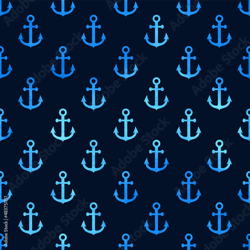 Anchor seamless pattern. Anchors texture. Symbol boat or ship on blue background. Repeated marine pattern. Nautical design prints. Maritime patern. Repeating sailing backdrop. Vector illustration