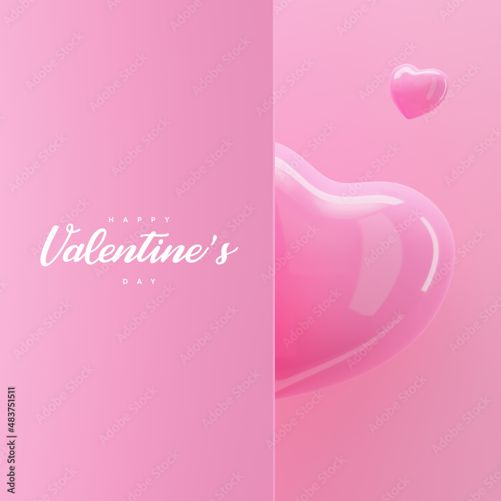 Happy valentine's day social media post on pink background 3d render 