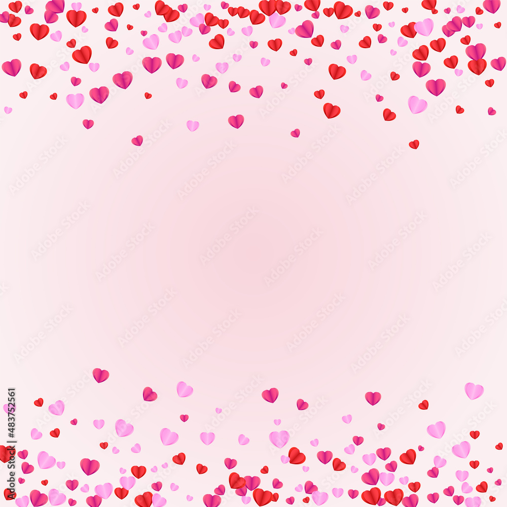 Red Heart Background Pink Vector. Random Illustration Confetti. Tender Elegant Pattern. Pinkish Heart Day Backdrop. Lilac Volume Frame.