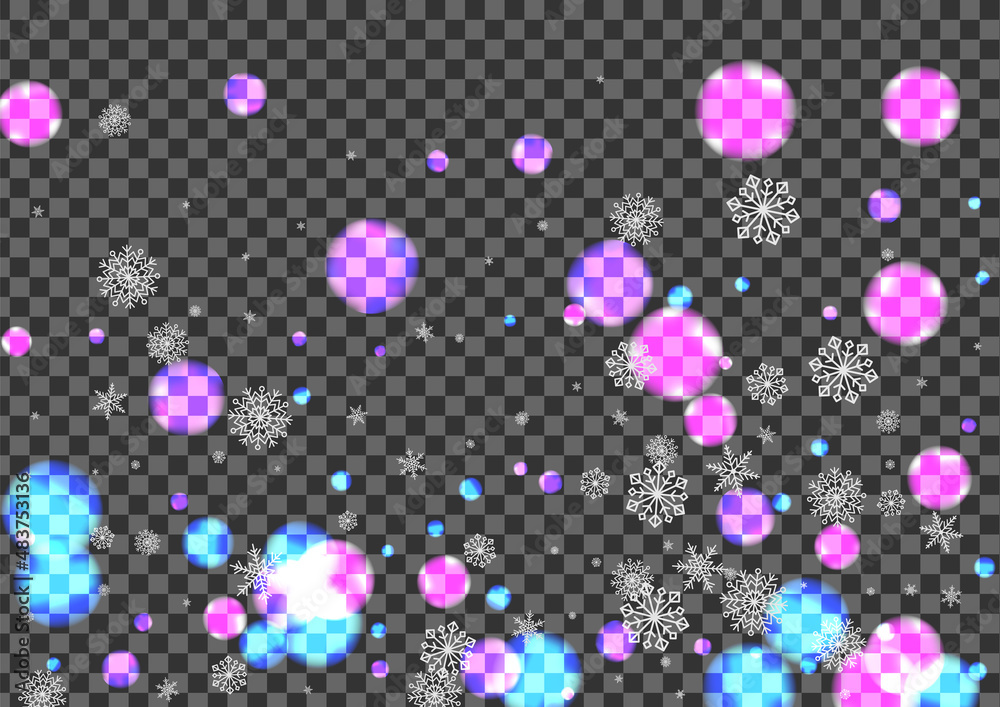 Purple Flake Background Transparent Vector. Circle Blurred Design. Blue Wonderland. Gray Snow Cool. Sparkle Texture.