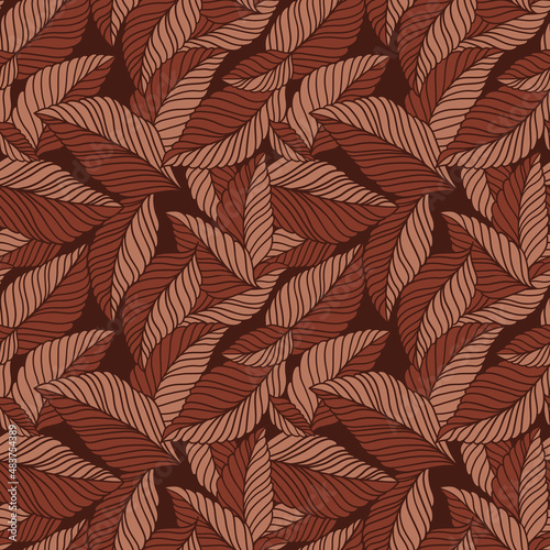 Elegant seamless pattern with delicate leaves. Vector Hand drawn floral background.