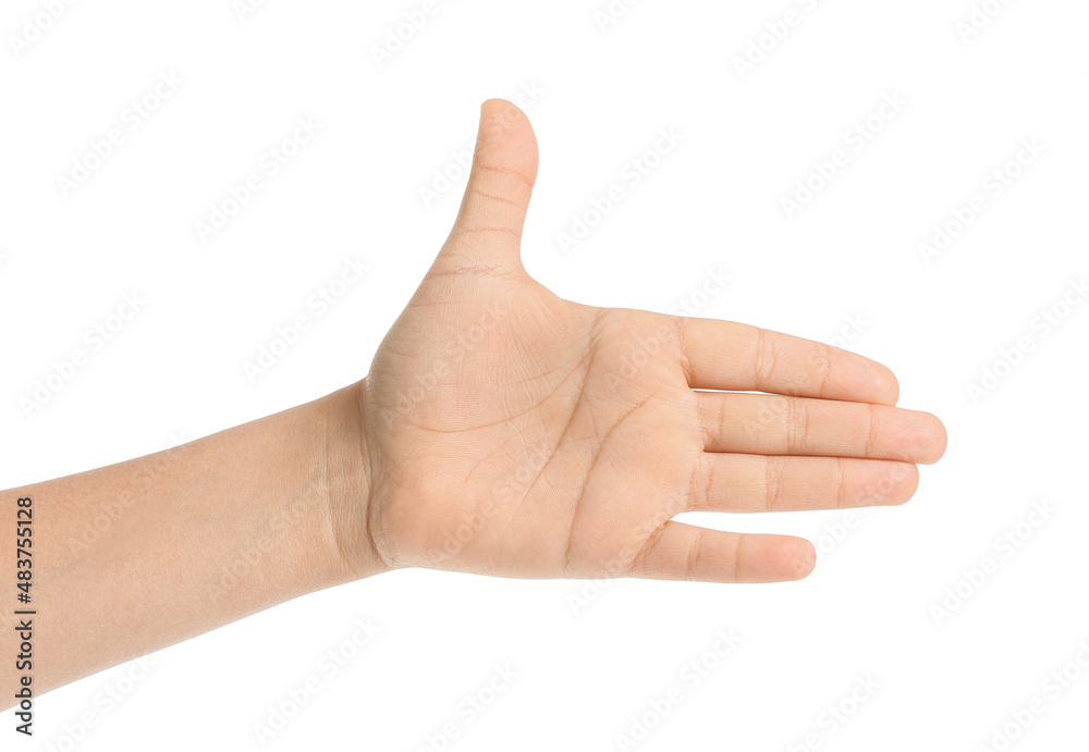 Child's palm on white background Child's palm on white background