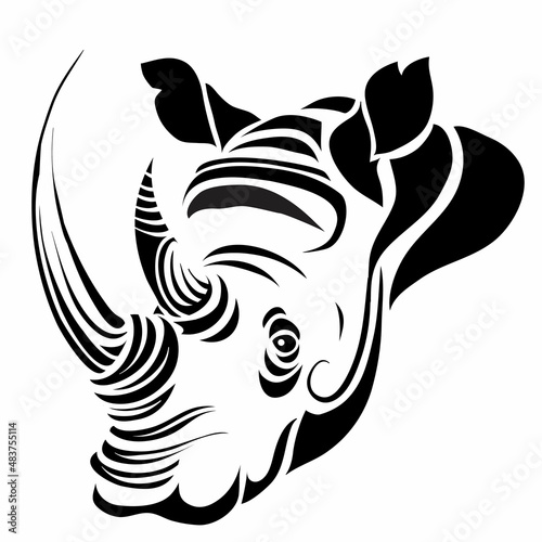 stylized rhinoceros head in black color, logo, isolated object on white background, vector illustration,