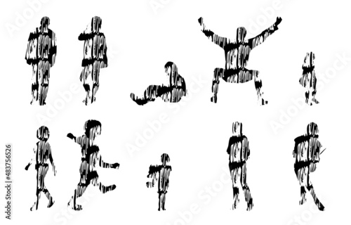 Vector silhouettes, Outline silhouettes of people, Contour drawing, people silhouette, Icon Set Isolated, Silhouette of sitting people, Architectural set