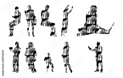 Vector silhouettes, Outline silhouettes of people, Contour drawing, people silhouette, Icon Set Isolated, Silhouette of sitting people, Architectural set
