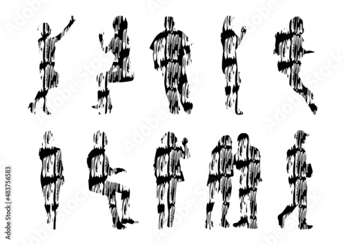 Vector silhouettes, Outline silhouettes of people, Contour drawing, people silhouette, Icon Set Isolated, Silhouette of sitting people, Architectural set