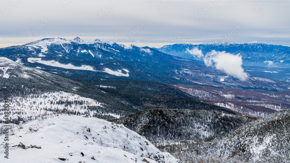 冬の北横岳山頂から見る八ヶ岳