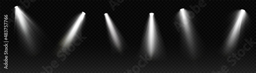 Set of spotlight white light isolated on transparent background. Vector glowing light effect with transparent rays. photo