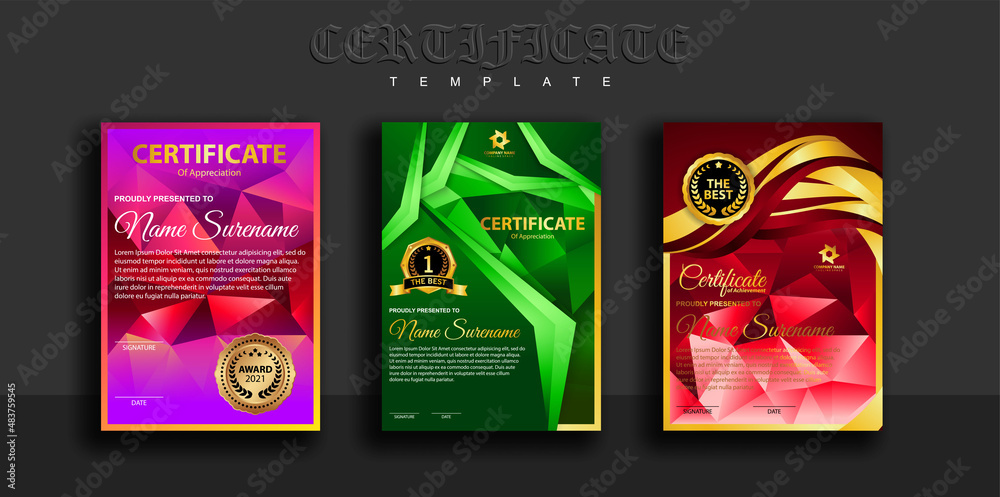 Modern certificate template in gradation and gold colors, luxury and modern style and award style vector image. Suitable for appreciation
