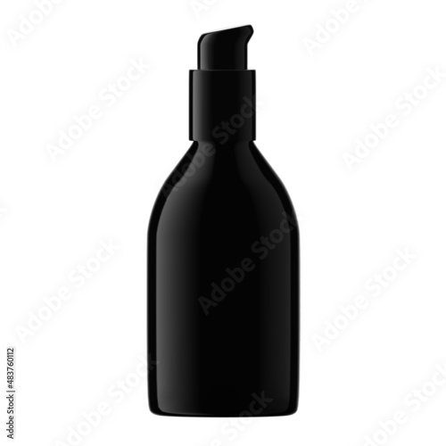 Round Black Plastic Bottle Cosmetic with Pump Isolated