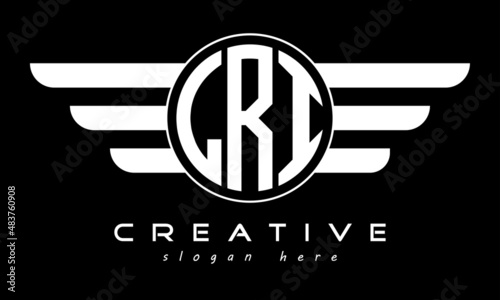 LRI three letter monogram type circle letter logo with wings vector template. photo