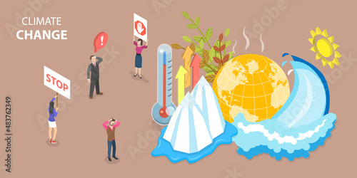 3D Isometric Flat Vector Conceptual Illustration of Climate Change, Global Warming and Environmental Threats