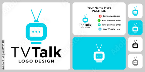TV talk industry logo design with business card template.

