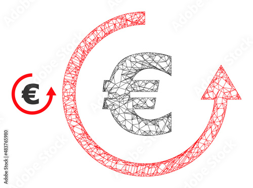 Vector crossing mesh euro refund icon. Wire frame 2d network abstract symbol based on euro refund icon, made with crossing lines.