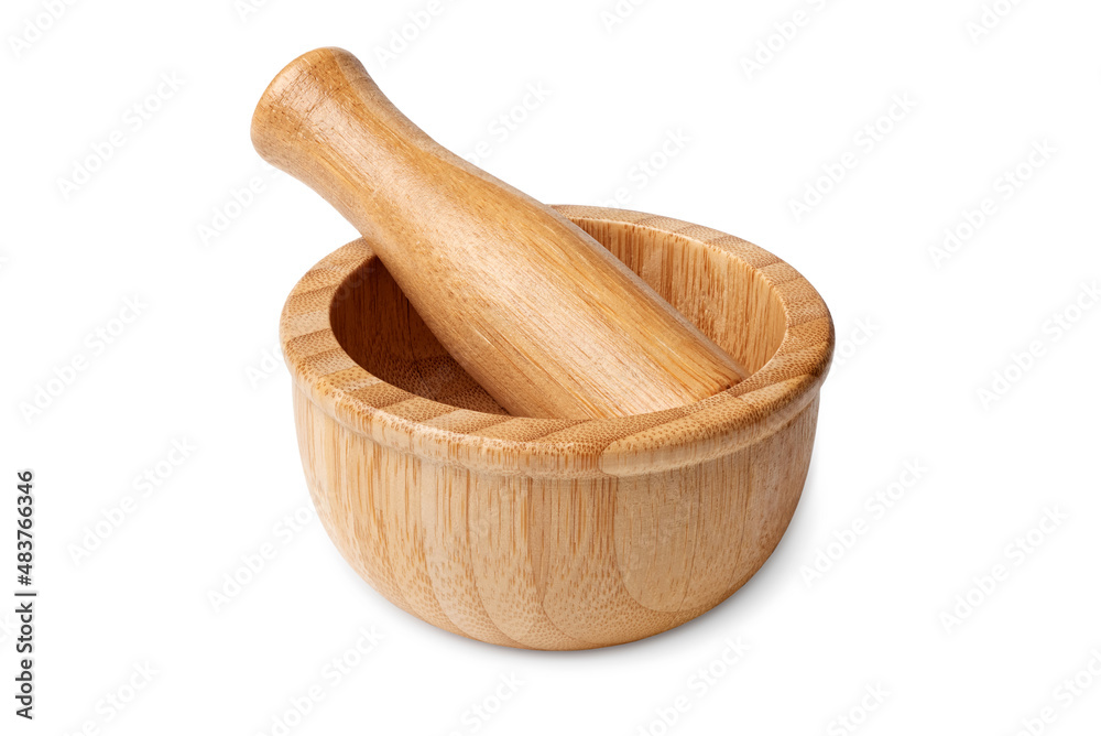 Traditional wooden mortar and pestle - obrazy, fototapety, plakaty 
