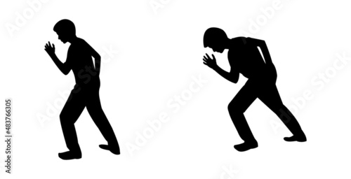 Set of silhouettes of running male kid 