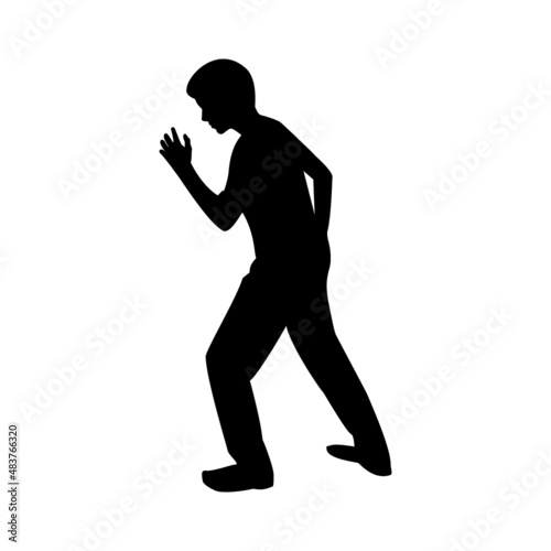Silhouette of running sport kid male.