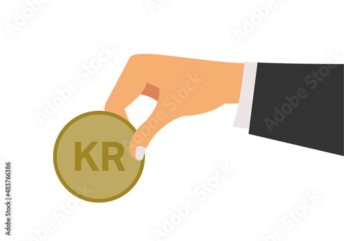 Håndholdt mønter KR krone / money coins hand holding isolated on white background. photo