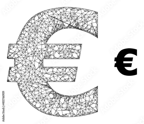 Vector network Euro symbol icon. Linear carcass flat network abstract image based on Euro symbol icon, generated from crossed lines.