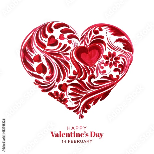 Beautiful decorative floral heart shape valentines day card background photo