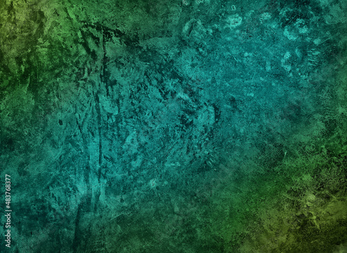 dirty gradient plaster blue and green concrete wall texture used as background. old grungy texture, vivid blue and green stained concrete background. texture of fantasy decorative stucco or cement.