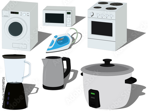 Kitchen and home electric appliances collection vector illustration