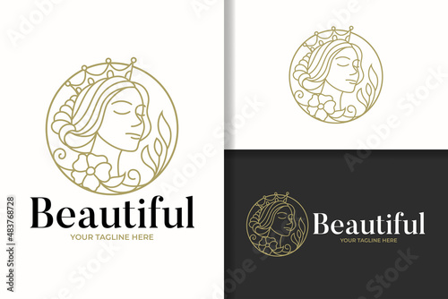 beauty natural queen line art logo template
