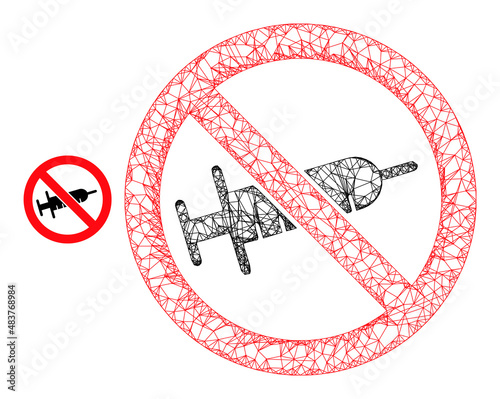 Vector net no syringe drugs icon. Crossed carcass 2d network abstract symbol based on no syringe drugs icon, is generated from crossed lines.
