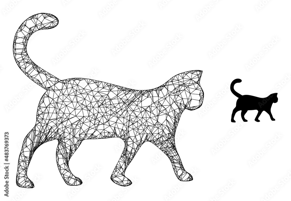 Fototapeta premium Vector net cat icon. Wire frame flat net geometric image based on cat icon, is created from crossing lines.