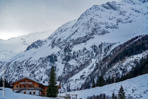 hikers-shelter in the alps in the hohe tauern national park at a windy winter day