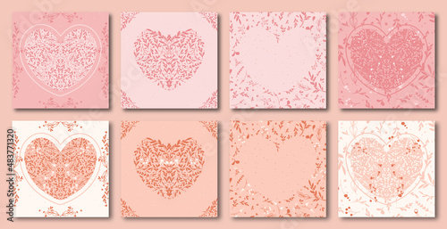 Ornate Happy Valentine's day greeting cards. Trendy square Valentine art templates. -- good for social media posts , posters and prints.
