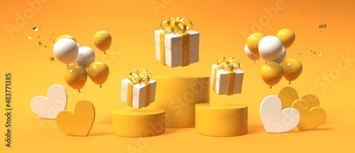 Hearts with gift boxes - Appreciation and love theme - 3D render photo