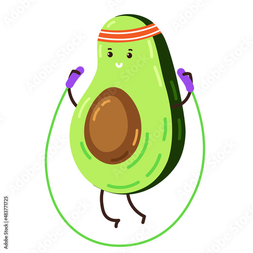 Funny cartoon avocado jumping rope