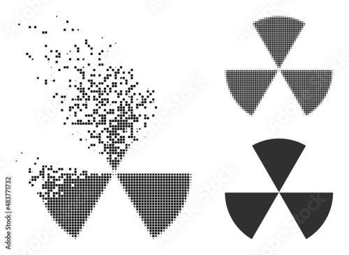 Dissolved dotted circle sectors vector icon with destruction effect, and original vector image. Pixel fragmentation effect for circle sectors demonstrates speed and movement of cyberspace items.