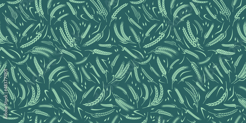 Wheat, oat, rye and barley ears seamless pattern. Grain ears vector illustration for beer, baking goods and farming © Vlad Klok
