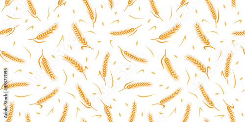 Ear of wheat seamless pattern. Bakery or bread background
