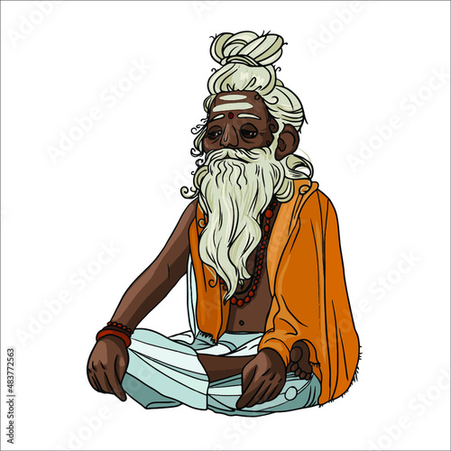 vector illustration of yogi from india meditation