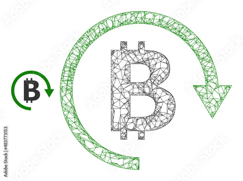 Vector wire frame bitcoin repay icon. Linear frame flat net abstract symbol based on bitcoin repay icon, is made from crossing lines.
