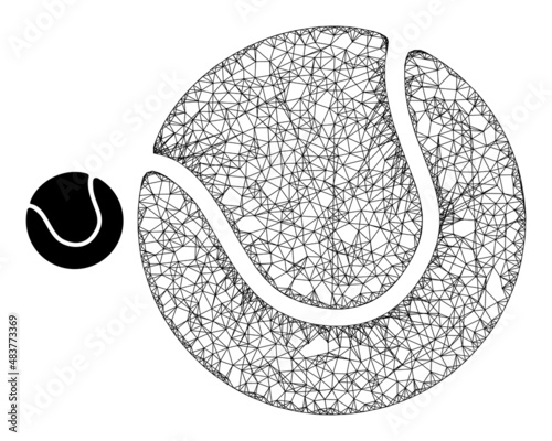 Vector crossing mesh tennis ball icon. Linear carcass 2d network geometric symbol based on tennis ball icon, is generated from crossing lines.