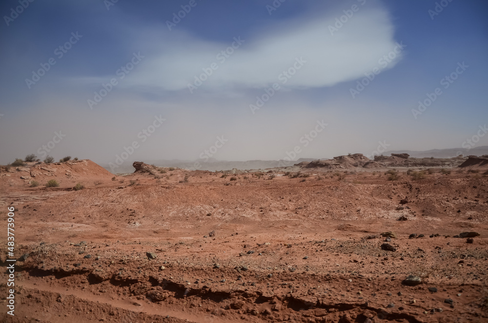 The dry arid desert landscape of the Moon Valley in Argentina The dry arid desert landscape of the Moon Valley in Argentina