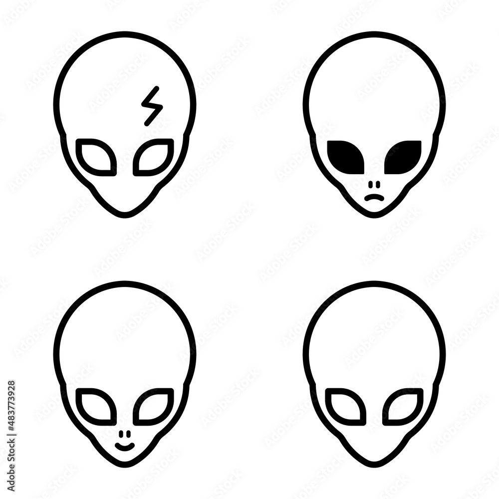 Alien Flat Icon Set Isolated On White Background